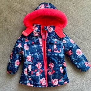 Wippette Floral Puffer Jacket with Pink and Blue